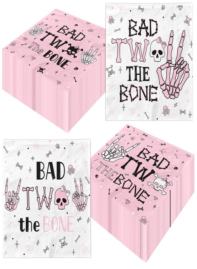 Dydamud Bad Two the Bone Party Decorations Girl, 50Pcs Bad Two The Bone Napkins 2 Year Old Girl Birthday Party Supplies Rock and Roll 2nd Birthday Napkins, Bad to the Bone 2nd Birthday Decorations for Girl - Image 1